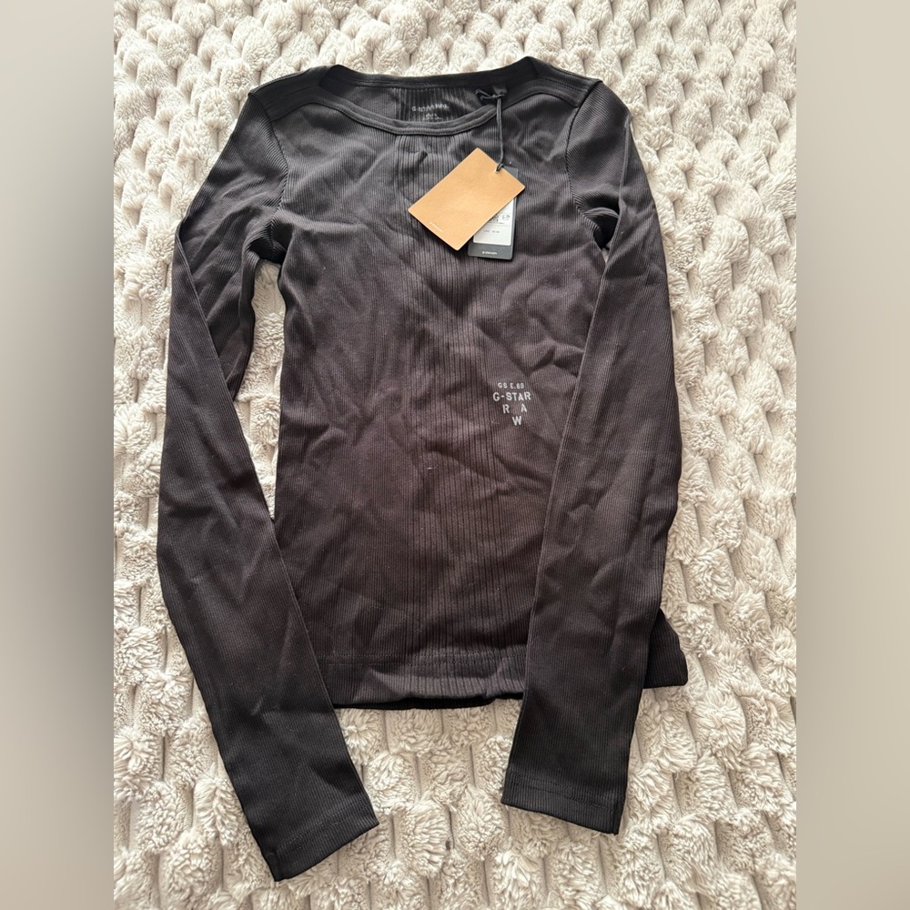 G-Star Ribbed Long Sleeve Top - Black